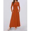 imageZESICA Womens Long Sleeve Spring Maxi Dress 2025 Crewneck Knit Casual Slim Swing Pleated Dresses with PocketsRust