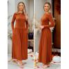 imageZESICA Womens Long Sleeve Spring Maxi Dress 2025 Crewneck Knit Casual Slim Swing Pleated Dresses with PocketsRust