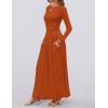 imageZESICA Womens Long Sleeve Spring Maxi Dress 2025 Crewneck Knit Casual Slim Swing Pleated Dresses with PocketsRust