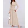imageZESICA Womens Long Sleeve Spring Maxi Dress 2025 Crewneck Knit Casual Slim Swing Pleated Dresses with PocketsSand