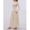 imageZESICA Womens Long Sleeve Spring Maxi Dress 2025 Crewneck Knit Casual Slim Swing Pleated Dresses with PocketsSand