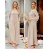 imageZESICA Womens Long Sleeve Spring Maxi Dress 2025 Crewneck Knit Casual Slim Swing Pleated Dresses with PocketsSand