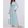 imageZESICA Womens Long Sleeve Spring Maxi Dress 2025 Crewneck Knit Casual Slim Swing Pleated Dresses with PocketsSky