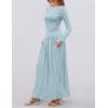 imageZESICA Womens Long Sleeve Spring Maxi Dress 2025 Crewneck Knit Casual Slim Swing Pleated Dresses with PocketsSky