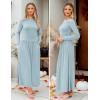 imageZESICA Womens Long Sleeve Spring Maxi Dress 2025 Crewneck Knit Casual Slim Swing Pleated Dresses with PocketsSky