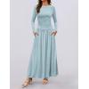 imageZESICA Womens Long Sleeve Spring Maxi Dress 2025 Crewneck Knit Casual Slim Swing Pleated Dresses with PocketsSky