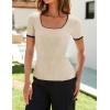 imageZESICA Womens Short Sleeve Square Neck Color Block T Shirt 2025 Summer Slim Fit Ribbed Knit Basic Tee TopsApricot