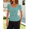imageZESICA Womens Short Sleeve Square Neck Color Block T Shirt 2025 Summer Slim Fit Ribbed Knit Basic Tee TopsMint