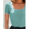 imageZESICA Womens Short Sleeve Square Neck Color Block T Shirt 2025 Summer Slim Fit Ribbed Knit Basic Tee TopsMint
