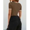 imageZESICA Womens Short Sleeve Square Neck Color Block T Shirt 2025 Summer Slim Fit Ribbed Knit Basic Tee TopsMocha