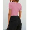 imageZESICA Womens Short Sleeve Square Neck Color Block T Shirt 2025 Summer Slim Fit Ribbed Knit Basic Tee TopsPink