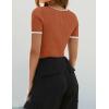 imageZESICA Womens Short Sleeve Square Neck Color Block T Shirt 2025 Summer Slim Fit Ribbed Knit Basic Tee TopsRust