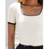 imageZESICA Womens Short Sleeve Square Neck Color Block T Shirt 2025 Summer Slim Fit Ribbed Knit Basic Tee TopsWhite