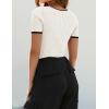 imageZESICA Womens Short Sleeve Square Neck Color Block T Shirt 2025 Summer Slim Fit Ribbed Knit Basic Tee TopsWhite