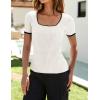 imageZESICA Womens Short Sleeve Square Neck Color Block T Shirt 2025 Summer Slim Fit Ribbed Knit Basic Tee TopsWhite