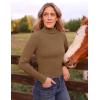 imageZESICA Womens Turtleneck Long Sleeve Shirts Spring Basic Tops Slim Fitted Ribbed Knit SweaterBrown