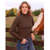 imageZESICA Womens Turtleneck Long Sleeve Shirts Spring Basic Tops Slim Fitted Ribbed Knit SweaterCoffee
