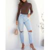 imageZESICA Womens Turtleneck Long Sleeve Shirts Spring Basic Tops Slim Fitted Ribbed Knit SweaterCoffee