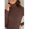 imageZESICA Womens Turtleneck Long Sleeve Shirts Spring Basic Tops Slim Fitted Ribbed Knit SweaterCoffee
