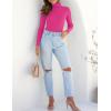imageZESICA Womens Turtleneck Long Sleeve Shirts Spring Basic Tops Slim Fitted Ribbed Knit SweaterRose