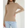 imageZESICA Womens Turtleneck Long Sleeve Shirts Spring Basic Tops Slim Fitted Ribbed Knit SweaterToffee