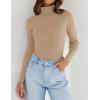 imageZESICA Womens Turtleneck Long Sleeve Shirts Spring Basic Tops Slim Fitted Ribbed Knit SweaterToffee