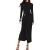 imageZESICA Womens 2025 Fall Long Sleeve Bodycon Dress Mock Neck Wedding Guest Cocktail Party Long Midi DressesBlack
