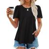 imageZESICA Womens 2025 Short Sleeve Eyelet T Shirts Crew Neck Flowy Loose fit Summer Basic Casual BlousesBlack