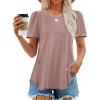 imageZESICA Womens 2025 Short Sleeve Eyelet T Shirts Crew Neck Flowy Loose fit Summer Basic Casual BlousesDustypink