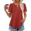 imageZESICA Womens 2025 Short Sleeve Eyelet T Shirts Crew Neck Flowy Loose fit Summer Basic Casual BlousesRust