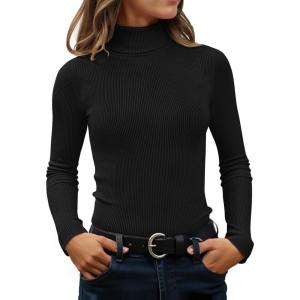 imageZESICA Womens Turtleneck Long Sleeve Shirts Spring Basic Tops Slim Fitted Ribbed Knit SweaterBlack