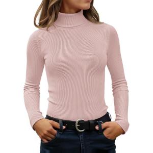imageZESICA Womens Turtleneck Long Sleeve Shirts Spring Basic Tops Slim Fitted Ribbed Knit SweaterDustypink
