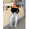 imageZESICA Long Sleeve Shirts for Women Off Shoulder Ribbed Knit Slim Fit Going Out Tops Outfits 2025 Trendy Fashion ClothesBlack