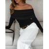 imageZESICA Long Sleeve Shirts for Women Off Shoulder Ribbed Knit Slim Fit Going Out Tops Outfits 2025 Trendy Fashion ClothesBlack