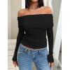 imageZESICA Long Sleeve Shirts for Women Off Shoulder Ribbed Knit Slim Fit Going Out Tops Outfits 2025 Trendy Fashion ClothesBlack