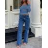 imageZESICA Long Sleeve Shirts for Women Off Shoulder Ribbed Knit Slim Fit Going Out Tops Outfits 2025 Trendy Fashion ClothesDustyblue