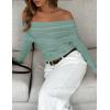 imageZESICA Long Sleeve Shirts for Women Off Shoulder Ribbed Knit Slim Fit Going Out Tops Outfits 2025 Trendy Fashion ClothesMint