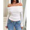 imageZESICA Long Sleeve Shirts for Women Off Shoulder Ribbed Knit Slim Fit Going Out Tops Outfits 2025 Trendy Fashion ClothesWhite