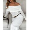 imageZESICA Long Sleeve Shirts for Women Off Shoulder Ribbed Knit Slim Fit Going Out Tops Outfits 2025 Trendy Fashion ClothesWhite