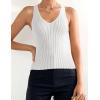 imageZESICA Womens Ribbed Tank Tops Summer Sleeveless V Neck Shirts Casual Sexy Slim Fitted Basic Knit TeesWhite