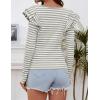 imageZESICA Womens Ruffle Long Sleeve Scoop Neck Shirt Striped Slim Fitted Casual Basic Tee Tops Trendy Spring ClothesGray