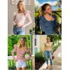 imageZESICA Womens Ruffle Long Sleeve Scoop Neck Shirt Striped Slim Fitted Casual Basic Tee Tops Trendy Spring ClothesPink