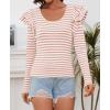 imageZESICA Womens Ruffle Long Sleeve Scoop Neck Shirt Striped Slim Fitted Casual Basic Tee Tops Trendy Spring ClothesPink