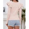 imageZESICA Womens Ruffle Long Sleeve Scoop Neck Shirt Striped Slim Fitted Casual Basic Tee Tops Trendy Spring ClothesPink