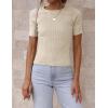 imageZESICA Womens Short Sleeve Sweater Tops 2025 Summer Crewneck T Shirt Ribbed Knit Slim Fit Basic Solid Color TeeAlmond