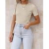 imageZESICA Womens Short Sleeve Sweater Tops 2025 Summer Crewneck T Shirt Ribbed Knit Slim Fit Basic Solid Color TeeAlmond