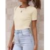 imageZESICA Womens Short Sleeve Sweater Tops 2025 Summer Crewneck T Shirt Ribbed Knit Slim Fit Basic Solid Color TeeApricot
