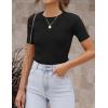 imageZESICA Womens Short Sleeve Sweater Tops 2025 Summer Crewneck T Shirt Ribbed Knit Slim Fit Basic Solid Color TeeBlack