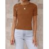 imageZESICA Womens Short Sleeve Sweater Tops 2025 Summer Crewneck T Shirt Ribbed Knit Slim Fit Basic Solid Color TeeBrown