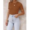 imageZESICA Womens Short Sleeve Sweater Tops 2025 Summer Crewneck T Shirt Ribbed Knit Slim Fit Basic Solid Color TeeBrown